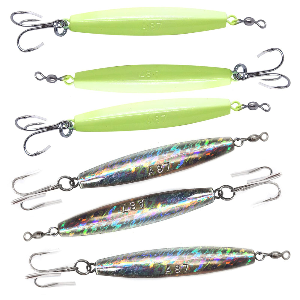 Fish WOW Glow Diamond Jig 8oz front view with high visibility for trolling