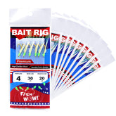 Fish WOW! piscatore bait rigs size 4 display overview with glow features for night fishing.