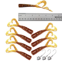 Fish WOW Root Beer twin-tail perch grub 5-inch extended, versatile surface action.