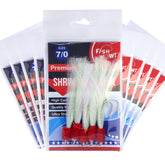 Fish WOW Shrimp Flying Hooks 7/0 pack ready for rockfish fishing.