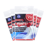 Fish WOW Shrimp Flying Rig five-pack setup shows ready-to-use 5/0 hooks.