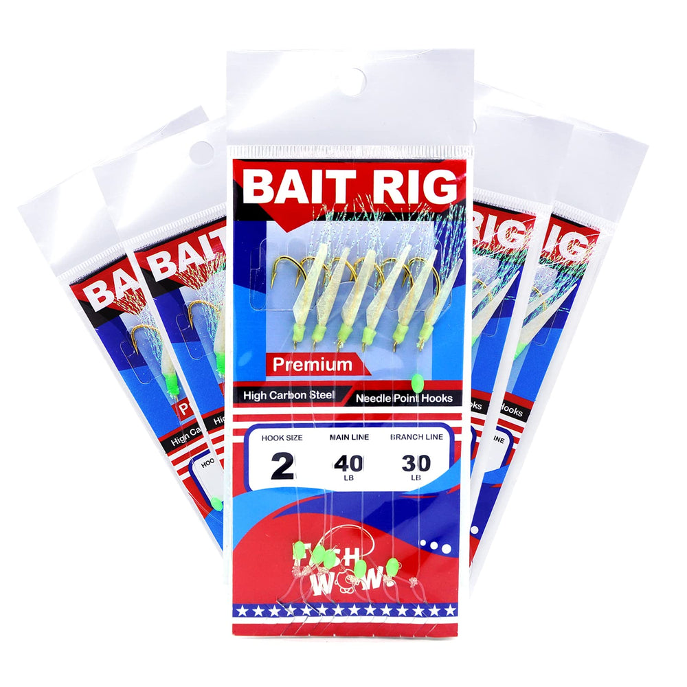 Fish WOW! Size 2 bait rig glow-green-head for night fishing and attracting baitfish.
