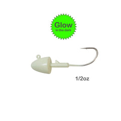 Fish WOW! glow jig head demonstrated for night fishing in low light conditions