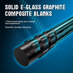 FISHAPPY 1-piece E-glass graphite blank emphasizes durability and sensitivity during bites.