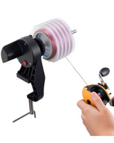 Fishafy motorized line winder on a workbench showing easy spool preparation