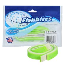 FishBites E-Z Shrimp Chartreuse Shine/Flesh bait strip ready for saltwater casting, high visibility.