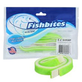 FishBites E-Z Shrimp Chartreuse Shine/Flesh bait strip ready for saltwater casting, high visibility.
