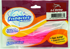 Close-up of Fishbites E-Z Shrimp pink bait being used as a trailer on a jig
