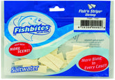 FishBites Fish'n Strips Shrimp Flesh on-hook bait with secure hold for surf casts.