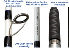FishBites Signature Series Surf Rod 12ft tip-over-butt connection showing balance