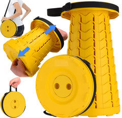 Fishboy Upgraded Collapsible Stool in closed compact form for travel convenience.