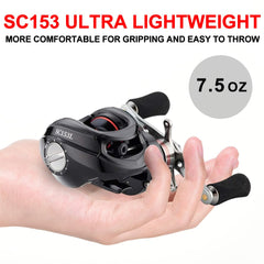 CNC-machined aluminum handle on Fishdrops baitcasting reel