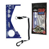 Blue and silver Fishernomics crab gauge with magnetic clip holder