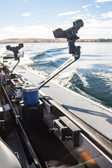 Fish Fighter rod riser locking pin engaged highlighting positive lock
