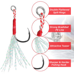 Close-up of Jigging Assist Hooks showing circle hooks and braided line