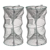 Open two-pack fishing bait traps with bait pouch and telescoping design