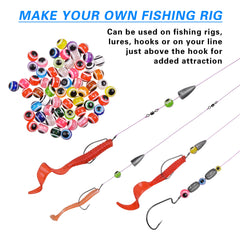 Close-up of round fish eye beads for rigs and lures