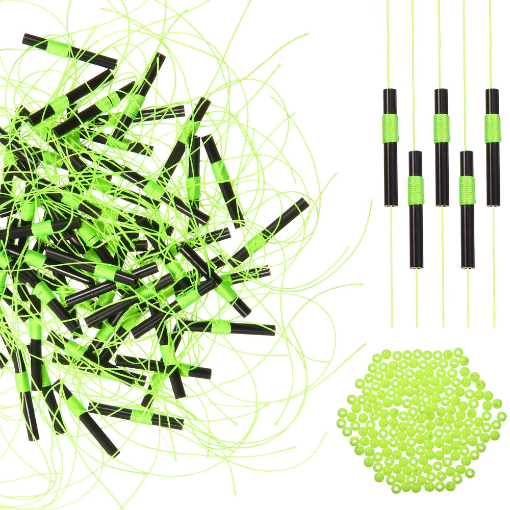 Green fishing bobber stop with beads close-up