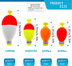 Three size options for slip bobbers in kit