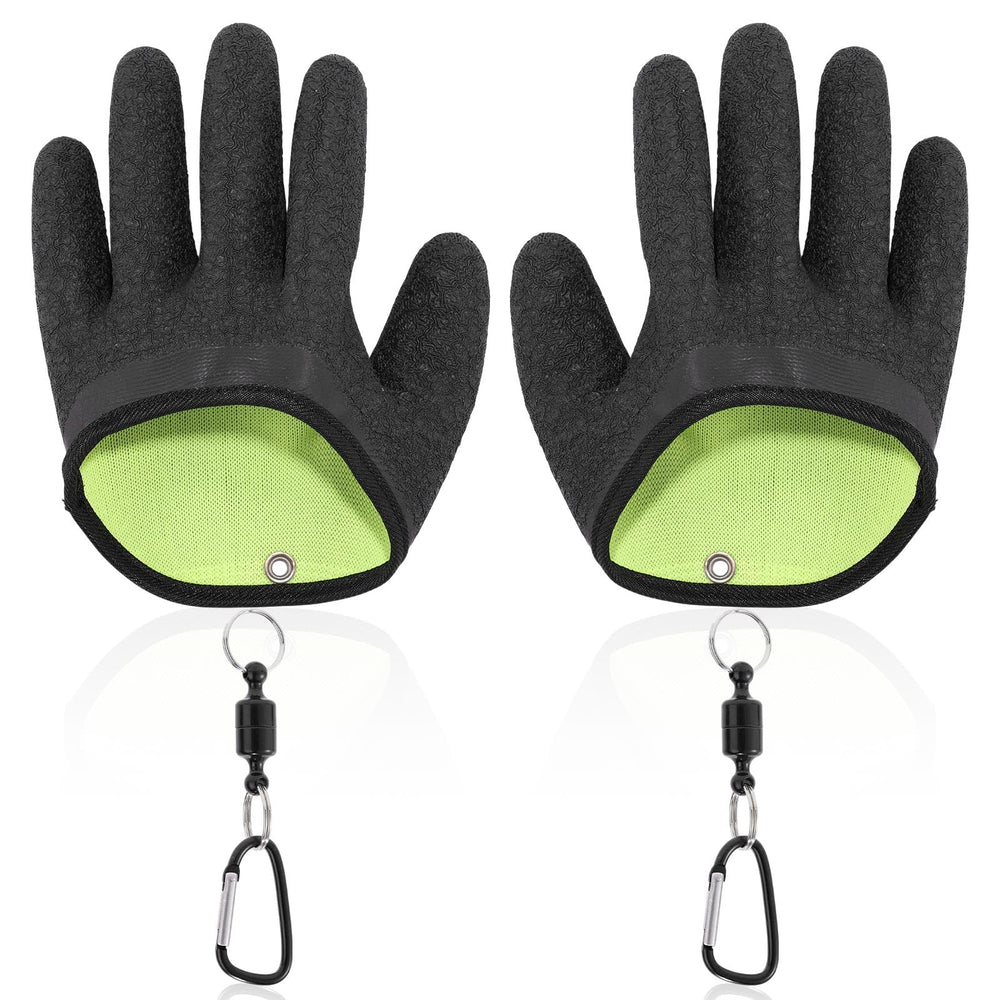 Front view of fishing gloves with magnet release