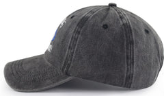 Close-up of 100% cotton denim fabric used in fishing hat
