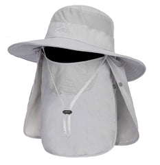Light grey 3-in-1 fishing hat for men with wide brim