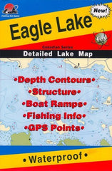 Fishing Hot Spots Eagle Lake map shows detailed depth contours and accessible fishing spots.
