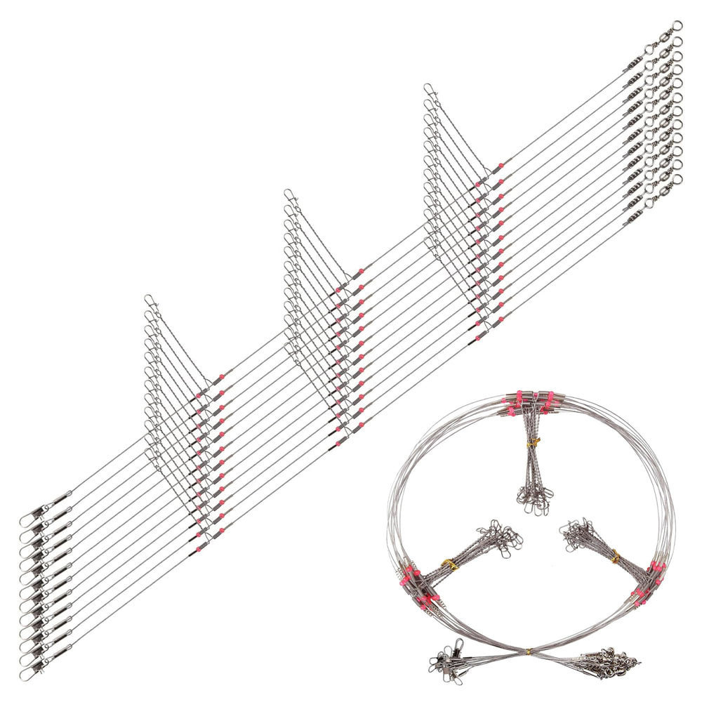12-piece stainless steel fishing leaders with swivels, snaps and beads