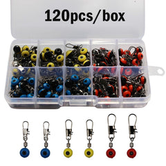 Fishing Line Sinker Slides with Interlock Snaps in red, yellow and blue