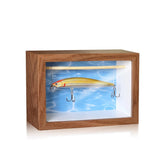 Small wooden fishing lure display case with clear acrylic doors
