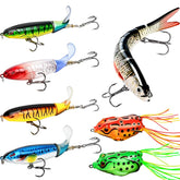 Seven-piece fishing lure set with topwater and swimbait lures