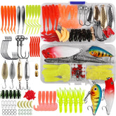 88-piece Fishing Lures Set including plastic shrimp, worms, spoons, jigs, crankbaits