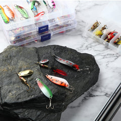 Colorful bass lures flashing in sunlight to attract fish
