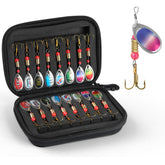 Spinner bait kit closeup showing red and silver spoons