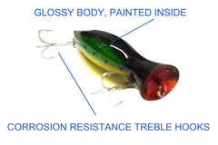 Fishing Lures topwater popper action demonstrates side-to-side wobble for exciting strikes.