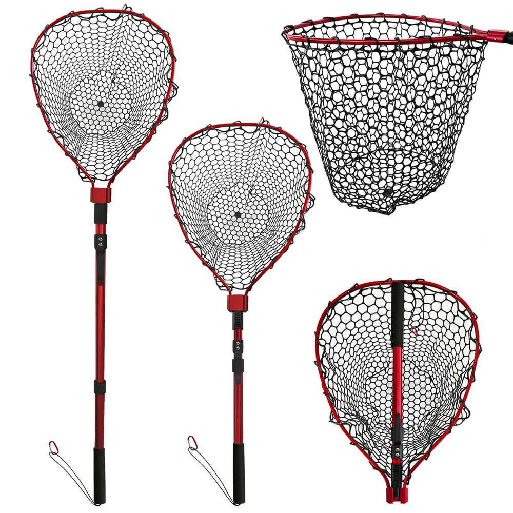 Retractable fishing net with red frame extended