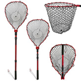 Retractable fishing net with red frame extended