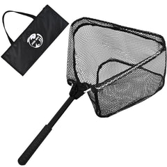 Fishing net with handle, rubber-coated for fish safety