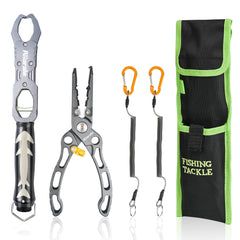 Front view of Aliarale fishing pliers with lip gripper and scale