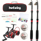 Fishing Pole Combo Set – 2-Pack with 6.89ft carbon fiber telescopic rod and reels (Black/Red)