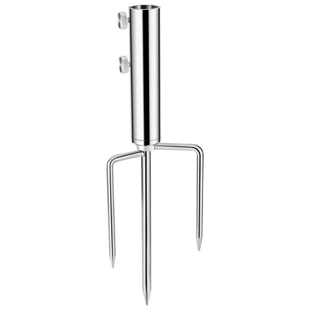 In-ground fishing pole holder with round base and stainless steel stake