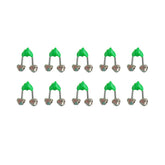 Green and silver fishing rod alarm bell clipped to a fishing pole