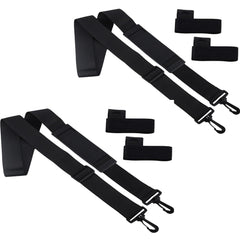 Black nylon fishing rod carry strap worn over shoulder