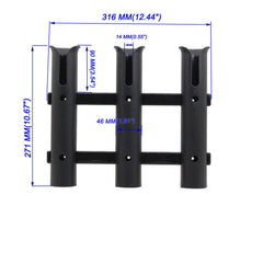Side-angle view of 3-tube rod holder mounted on wall