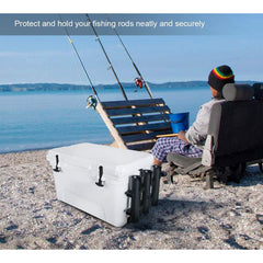 Close-up of 3-tube fishing rod holder rack (black) with mounting holes