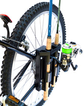 Bike fishing rod holder mounted on bicycle frame