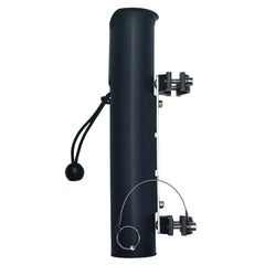 Fishing rod holder installed on a wagon showing tube clamps