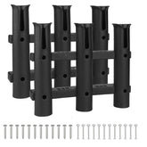 Six-tube fishing rod holder mounted on a boat rail