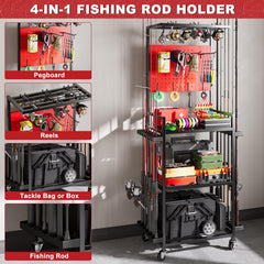 Pegboard panel with hooks for tools and line on the unit