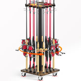 Fishing rod rack with 16-pole capacity and 360-degree rotating base